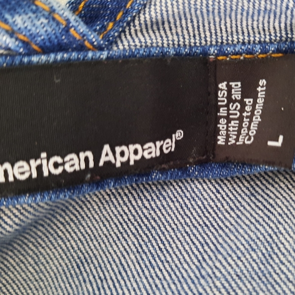 American Apparel Tomgirls 100% Cotton Distress Denim Blue Jeans Overalls Size L - Picture 10 of 15